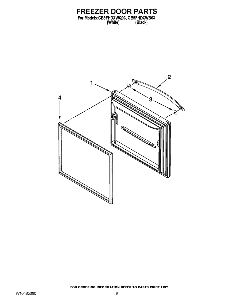 FREEZER DOOR PARTS Diagram and Parts List for GB9FHDXWB03  Whirlpool Refrigerator