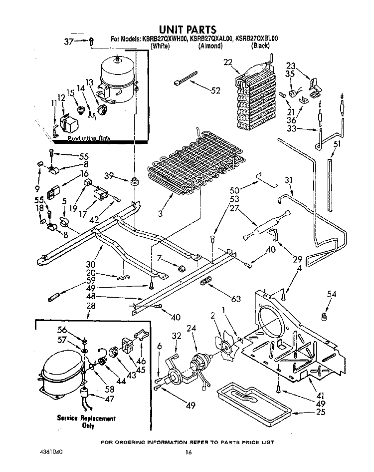 UNIT Diagram and Parts List for KSRB27QXBL00  KitchenAid Refrigerator
