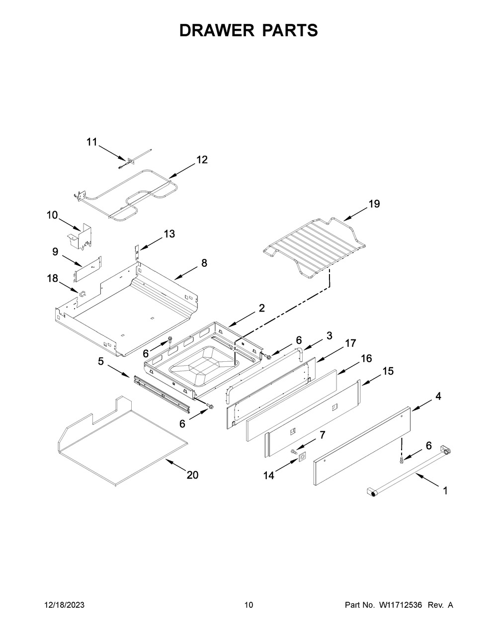 Drawer Parts Diagram and Parts List for YKSDB900ESS9  KitchenAid Range
