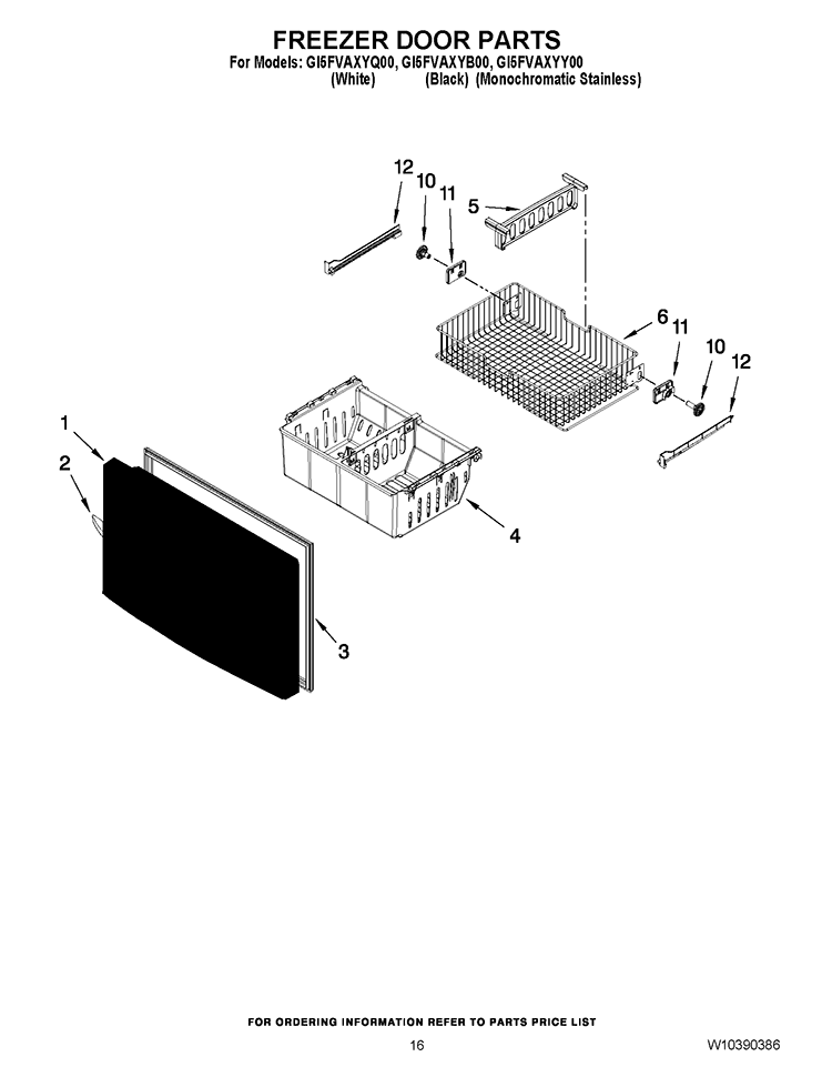 FREEZER DOOR PARTS Diagram and Parts List for GI5FVAXYQ00  Whirlpool Refrigerator