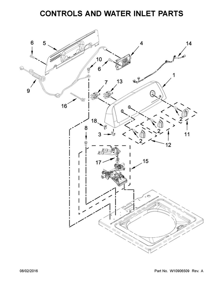 Controls And Water Inlet Parts Diagram and Parts List for ITW4871FW0  Inglis Washer