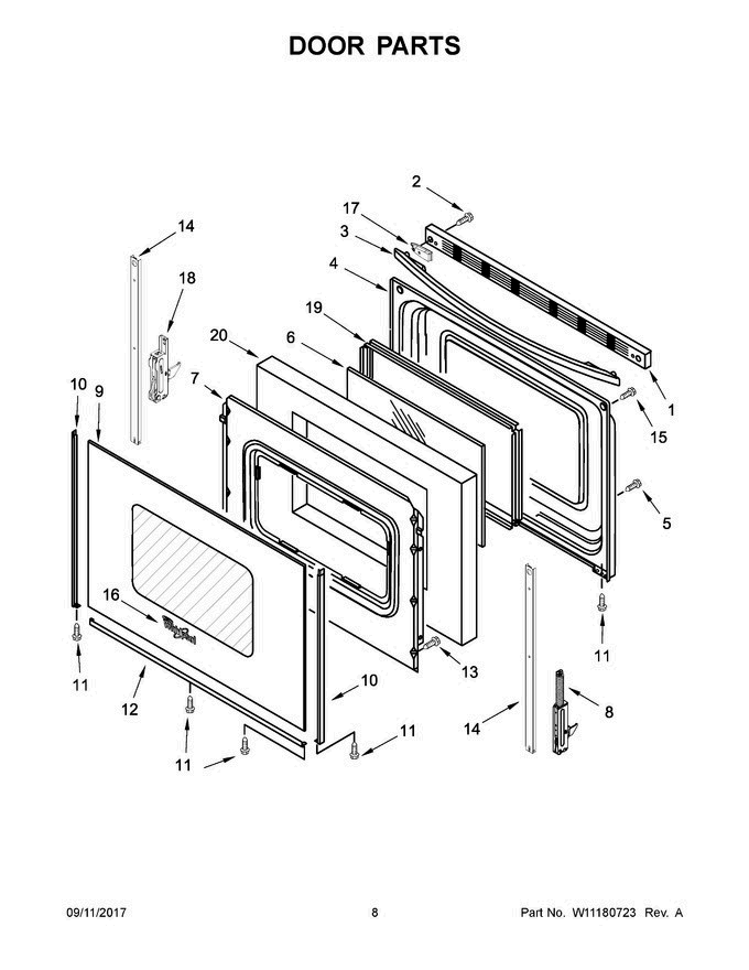05 - Door Parts Diagram and Parts List for WFE550S0HB0  Whirlpool Range