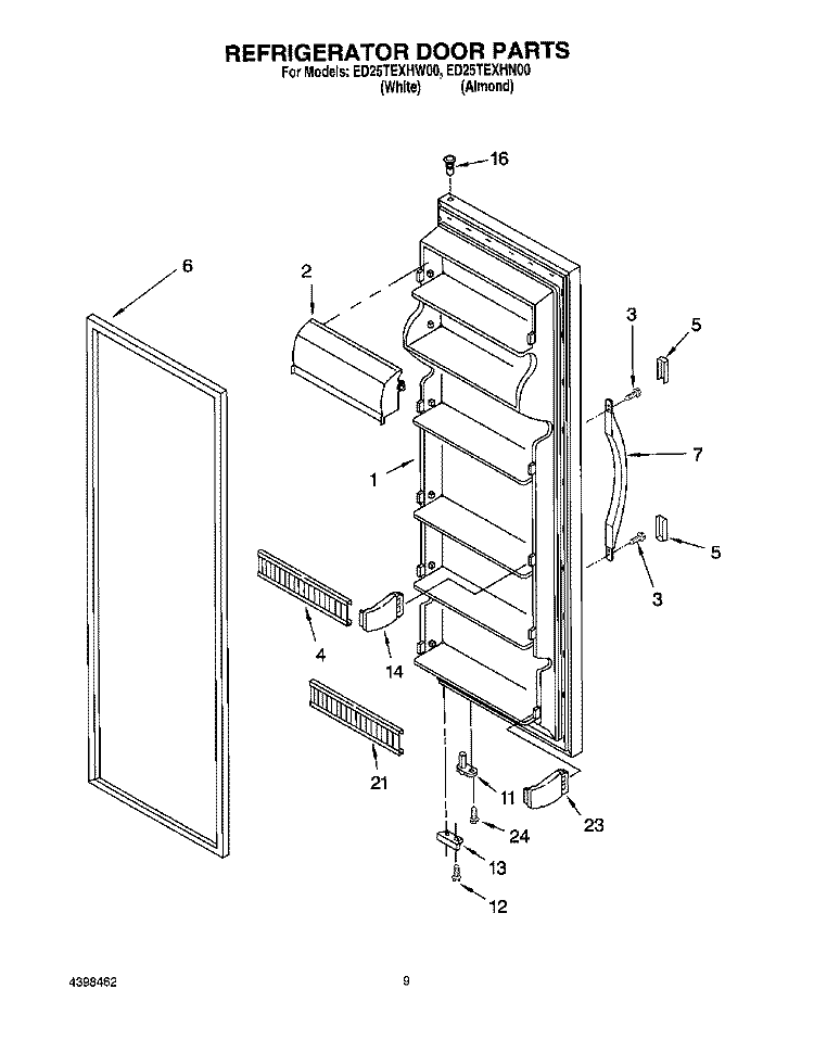 REFRIGERATOR DOOR Diagram and Parts List for ED25TEXHW00  Whirlpool Refrigerator
