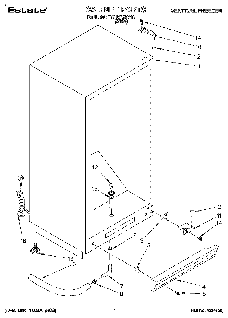 CABINET Diagram and Parts List for TVF15FRDW01  Whirlpool Freezer