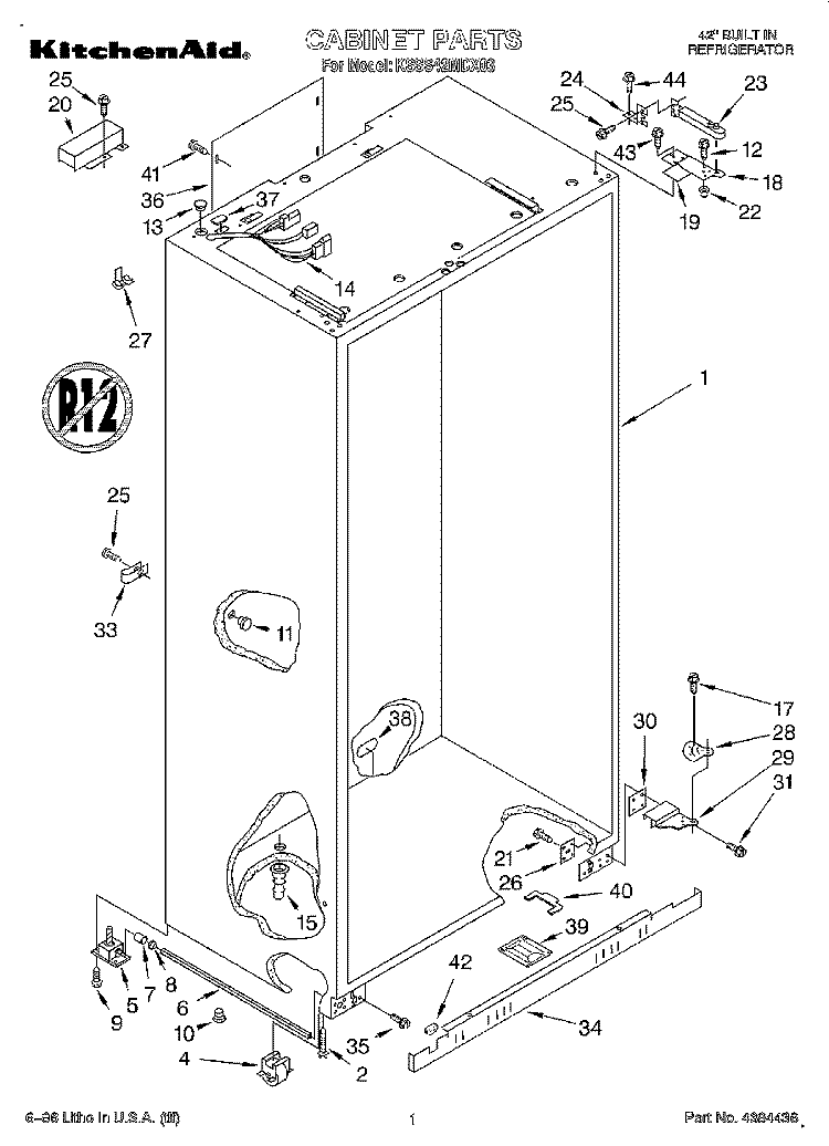 CABINET Diagram and Parts List for KSSS42MDX03  KitchenAid Refrigerator