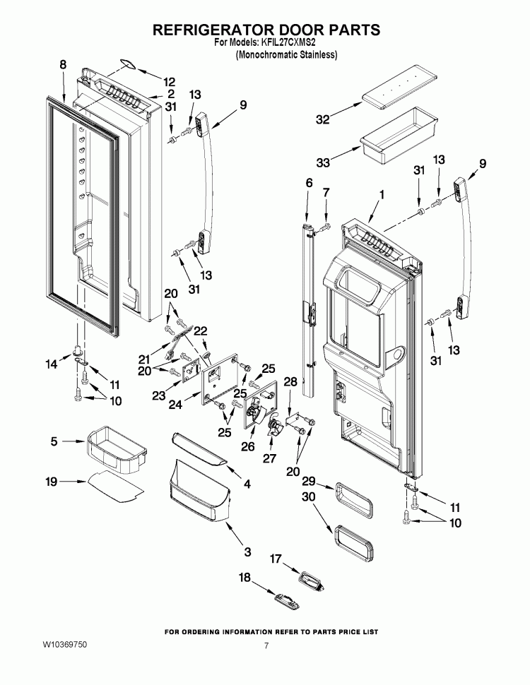 REFRIGERATOR DOOR PARTS Diagram and Parts List for KFIL27CXMS2  KitchenAid Refrigerator