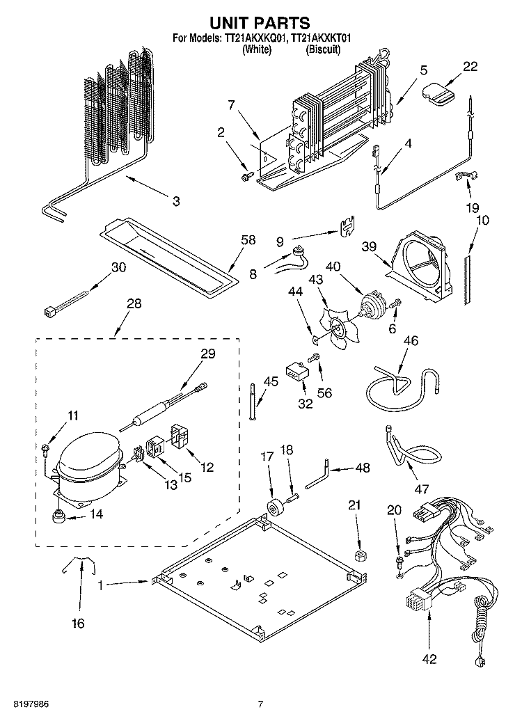 UNIT Diagram and Parts List for TT21AKXKQ01  Estate Refrigerator