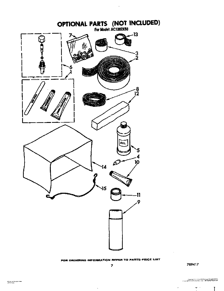 OPTIONAL Diagram and Parts List for AC1202XS0  Whirlpool Air Conditioner