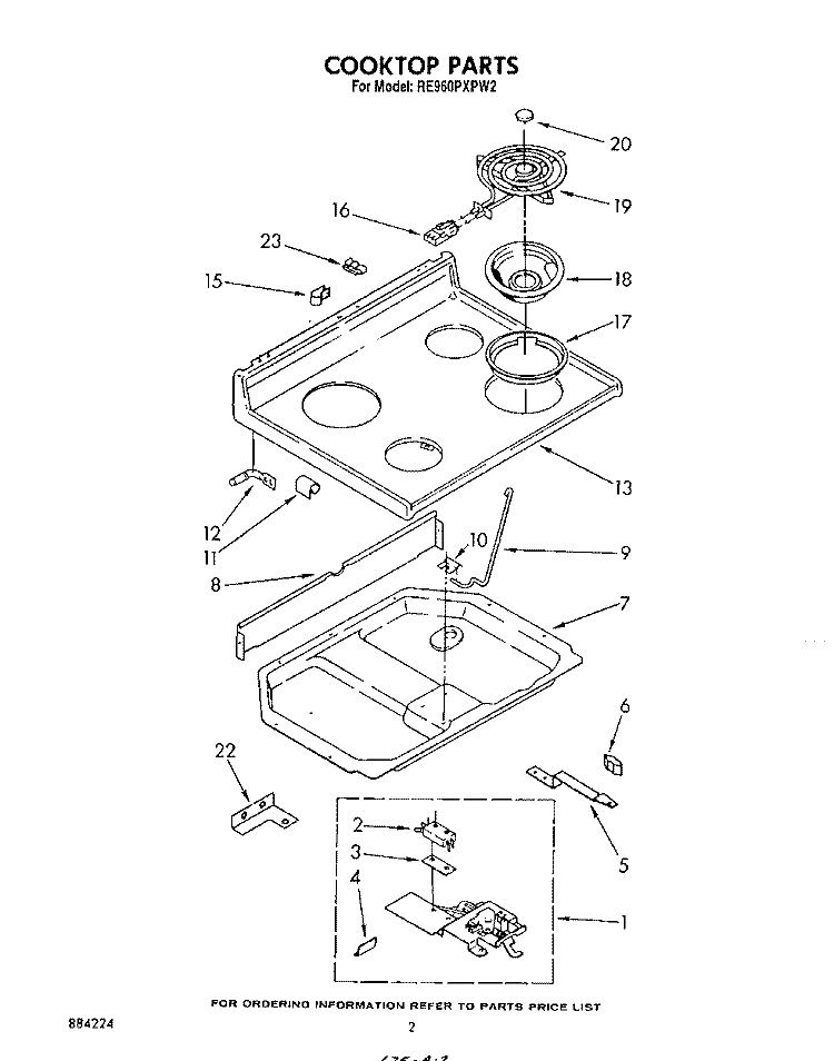 COOKTOP Diagram and Parts List for RE960PXPW2  Whirlpool Range
