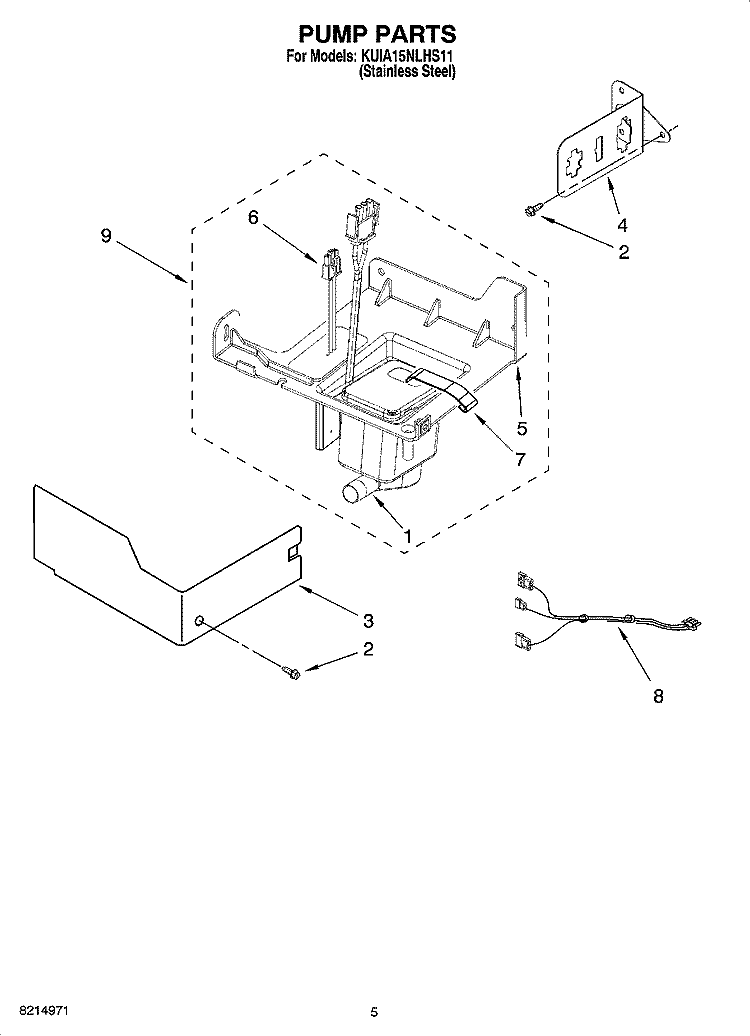 PUMP PARTS Diagram and Parts List for KUIA15NLHS11  KitchenAid Ice Maker