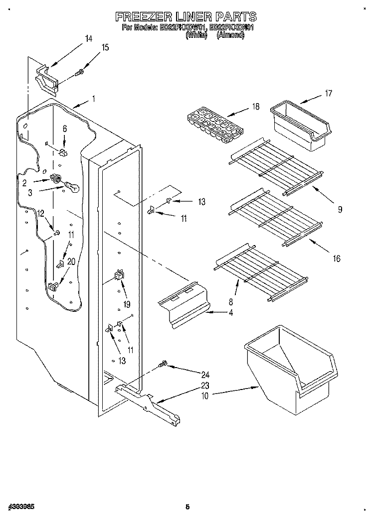 FREEZER LINER Diagram and Parts List for ED22PKXDW01  Whirlpool Refrigerator