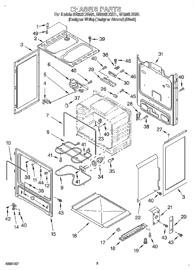 CHASSIS Diagram and Parts List for GR395LXGQ1  Whirlpool Range