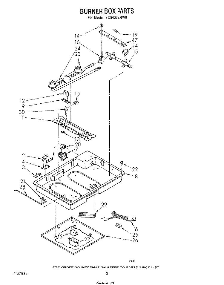 BURNER BOX Diagram and Parts List for SC8430ERW0  Whirlpool Cooktop