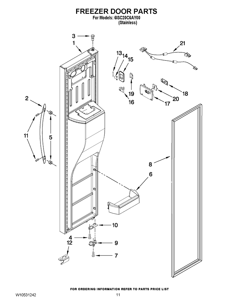 FREEZER DOOR PARTS Diagram and Parts List for 6ISC20C6AY00  Whirlpool Refrigerator