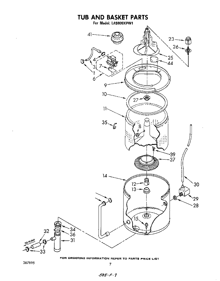 TUB AND BASKET Diagram and Parts List for LA9800XPW1  Whirlpool Washer