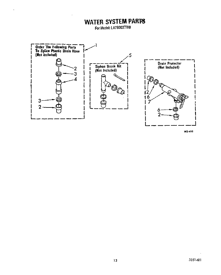 WATER SYSTEM Diagram and Parts List for LA7800XTF0  Whirlpool Washer