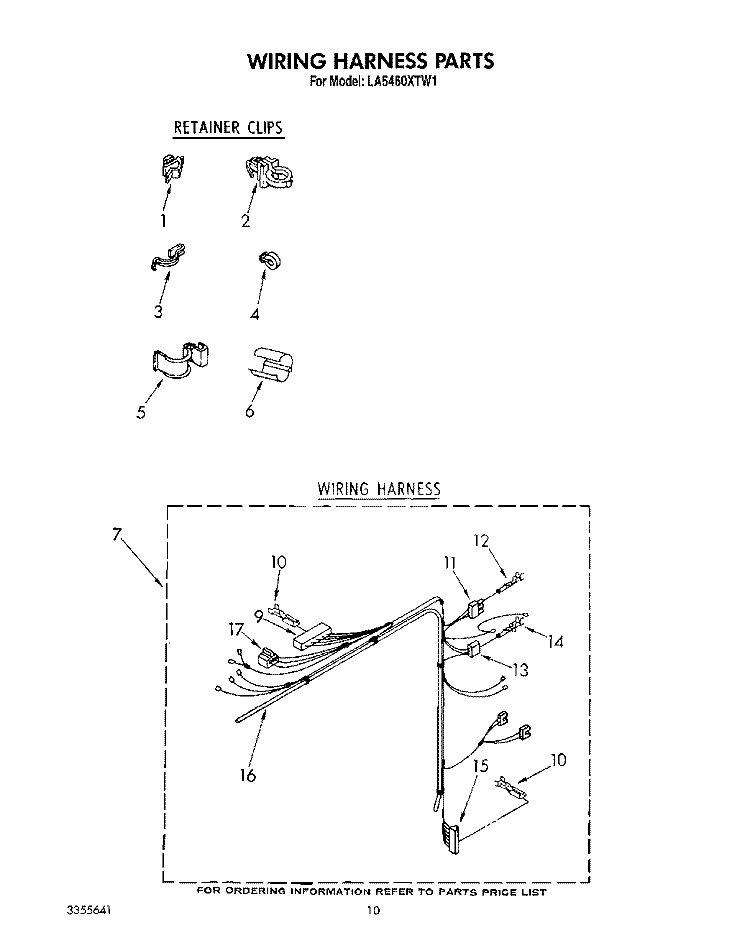 WIRING HARNESS Diagram and Parts List for LA5460XTW1  Whirlpool Washer