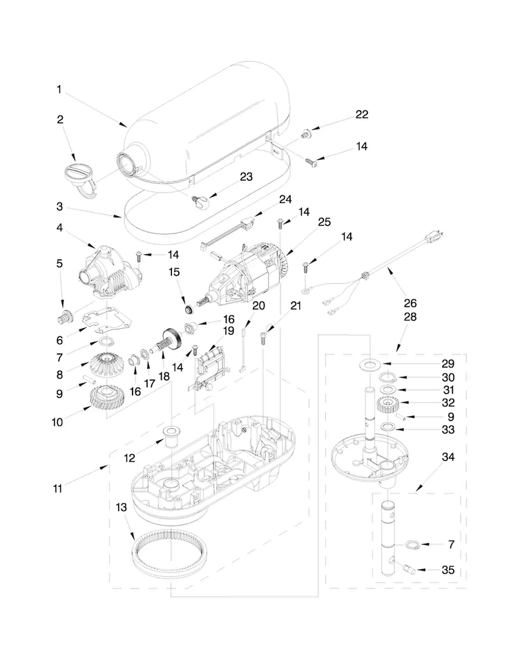 Case, Gearing And Planetary Parts Diagram and Parts List for 4KV25H0XBU5  KitchenAid Mixer