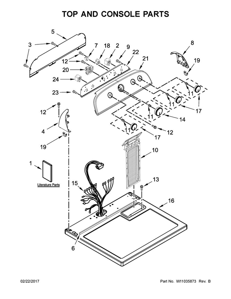 Top And Console Parts Diagram and Parts List for 4KWED4915FW0  Whirlpool Dryer