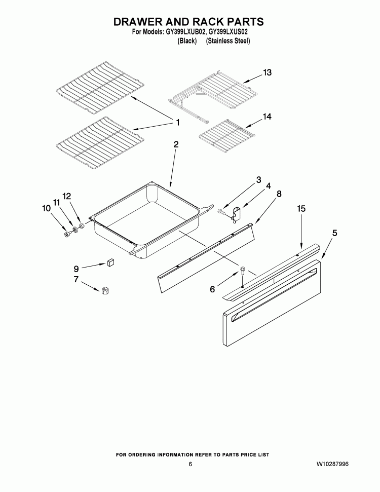 DRAWER A Diagram and Parts List for GY399LXUB02  Whirlpool Range