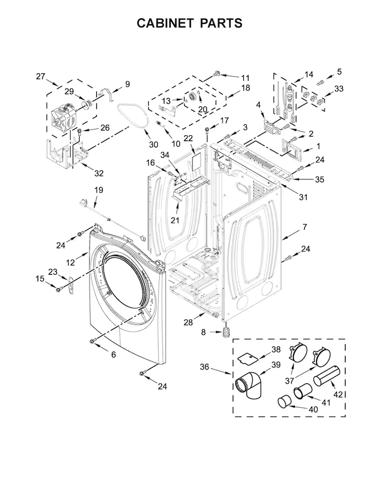 Cabinet Parts Diagram and Parts List for WED85HEFC0  Whirlpool Dryer