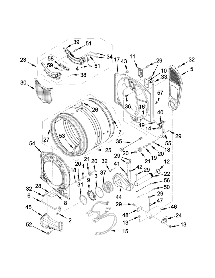 Bulkhead Parts Diagram and Parts List for WGD98HEBU0  Whirlpool Dryer