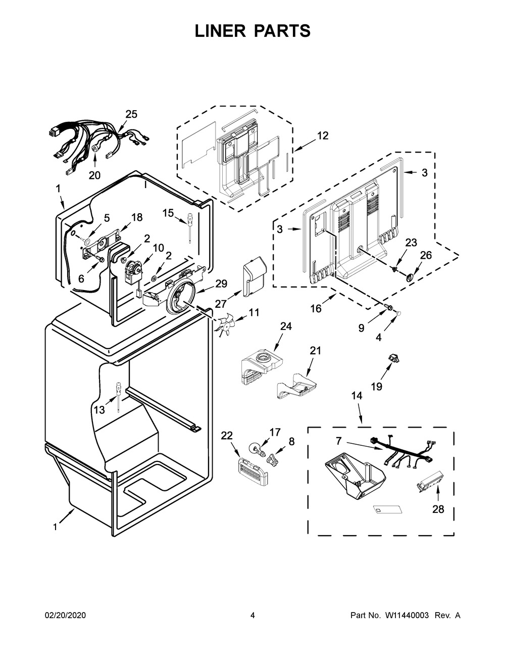 Liner Parts Diagram and Parts List for WRT519SZDM05  Whirlpool Refrigerator