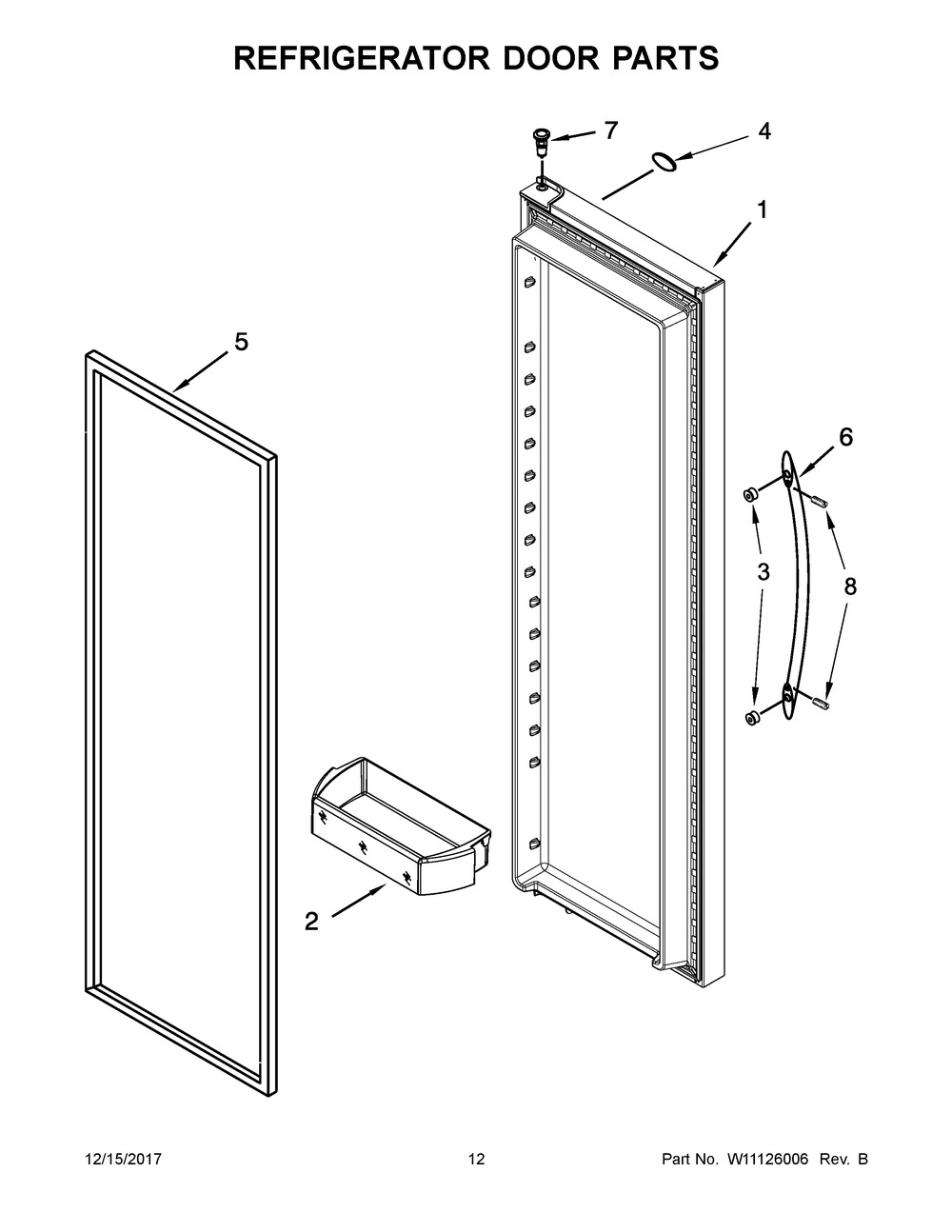 Refrigerator Door Parts Diagram and Parts List for WRS588FIHV00  Whirlpool Refrigerator