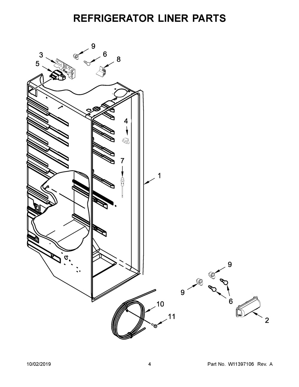 Refrigerator Liner Parts Diagram and Parts List for WRS315SDHZ03  Whirlpool Refrigerator
