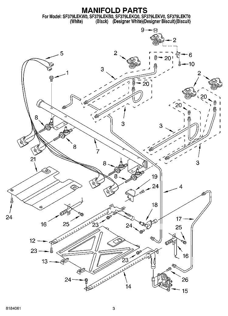 MANIFOLD Diagram and Parts List for SF379LEKV0  Whirlpool Range