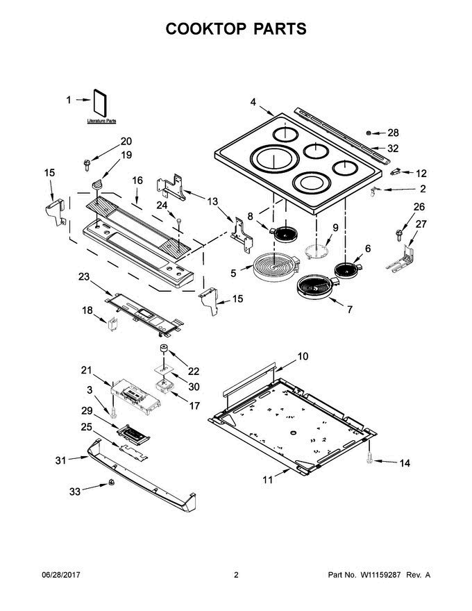 02 - Cooktop Parts Diagram and Parts List for YWEE745H0FE1  Whirlpool Range