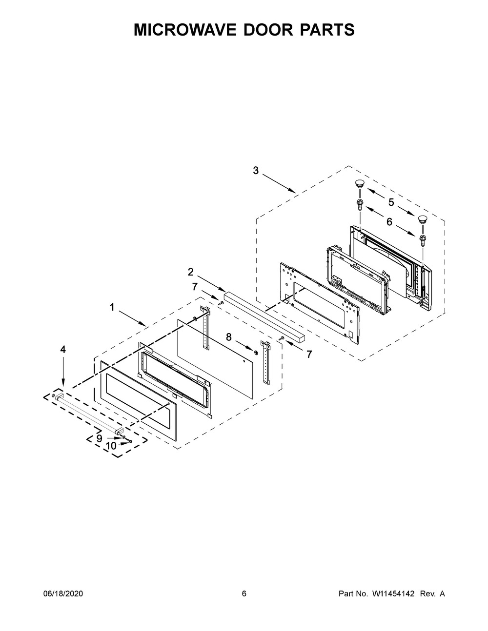 Microwave Door Parts Diagram and Parts List for KOCE500EBS11  Whirlpool Microwave Oven Combo
