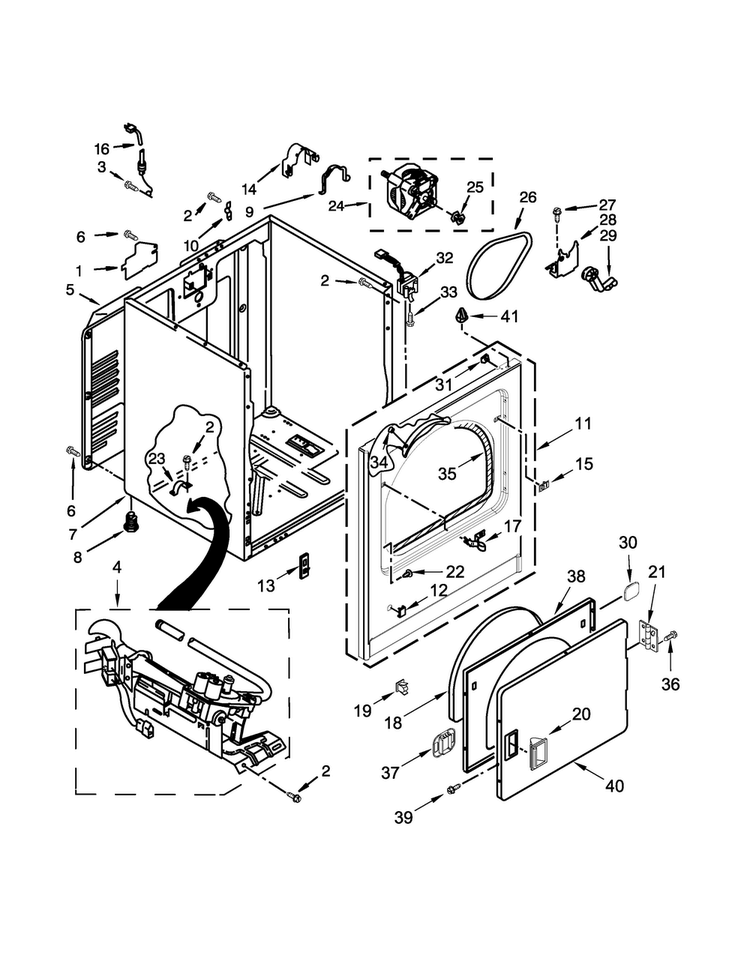 Cabinet Parts Diagram and Parts List for 110C72442510  Kenmore Dryer
