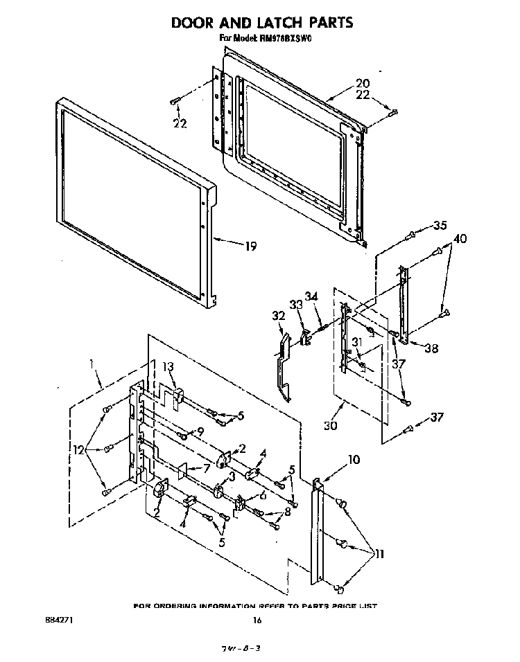 Door And Latch Diagram and Parts List for RM978BXSN0  Whirlpool Range