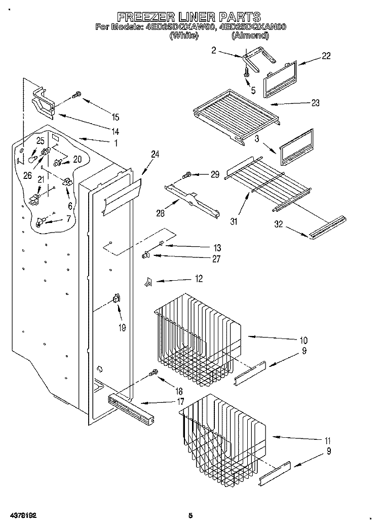 FREEZER LINER Diagram and Parts List for 4ED25DQXAW00  Whirlpool Refrigerator