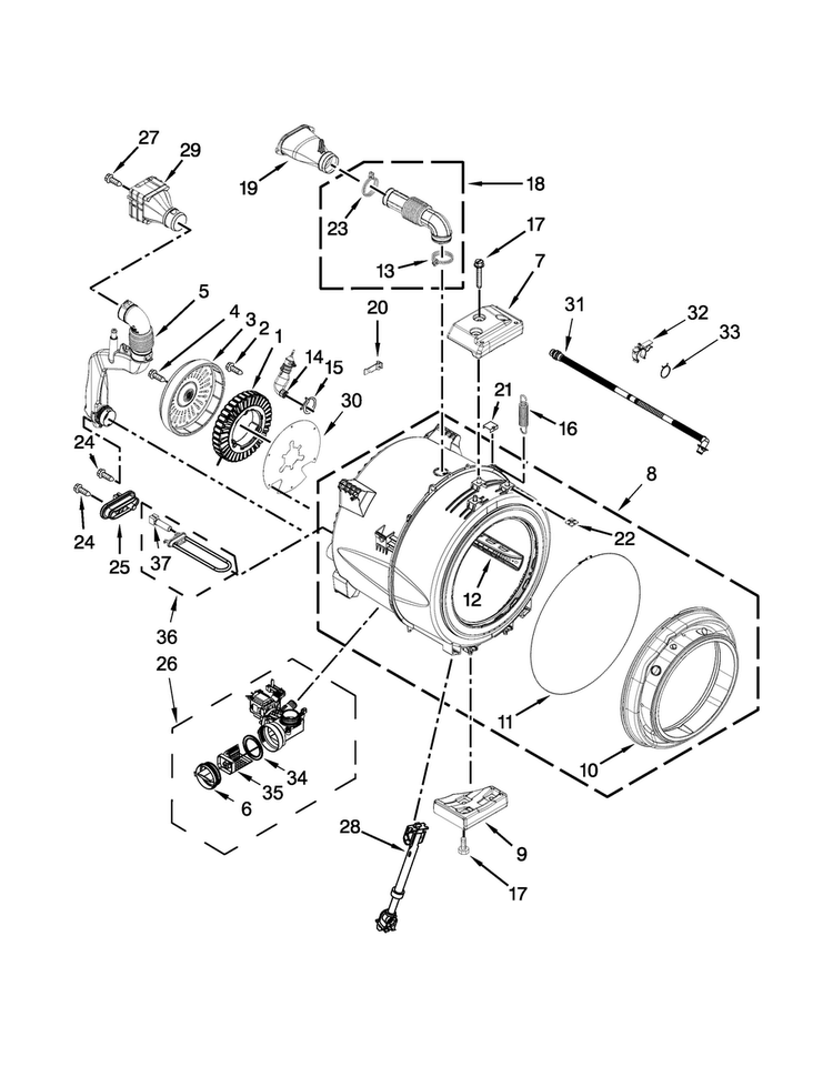 Tub And Basket Parts Diagram and Parts List for WFW81HEDW0  Whirlpool Washer