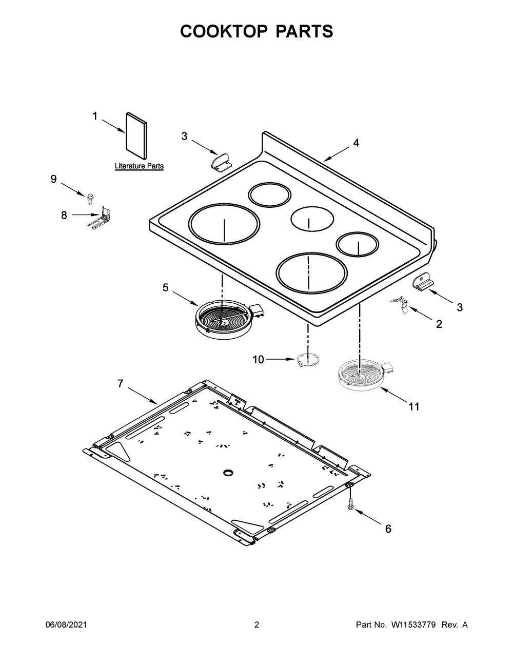 Cooktop Parts Diagram and Parts List for YWFE535S0JZ1  Whirlpool Range
