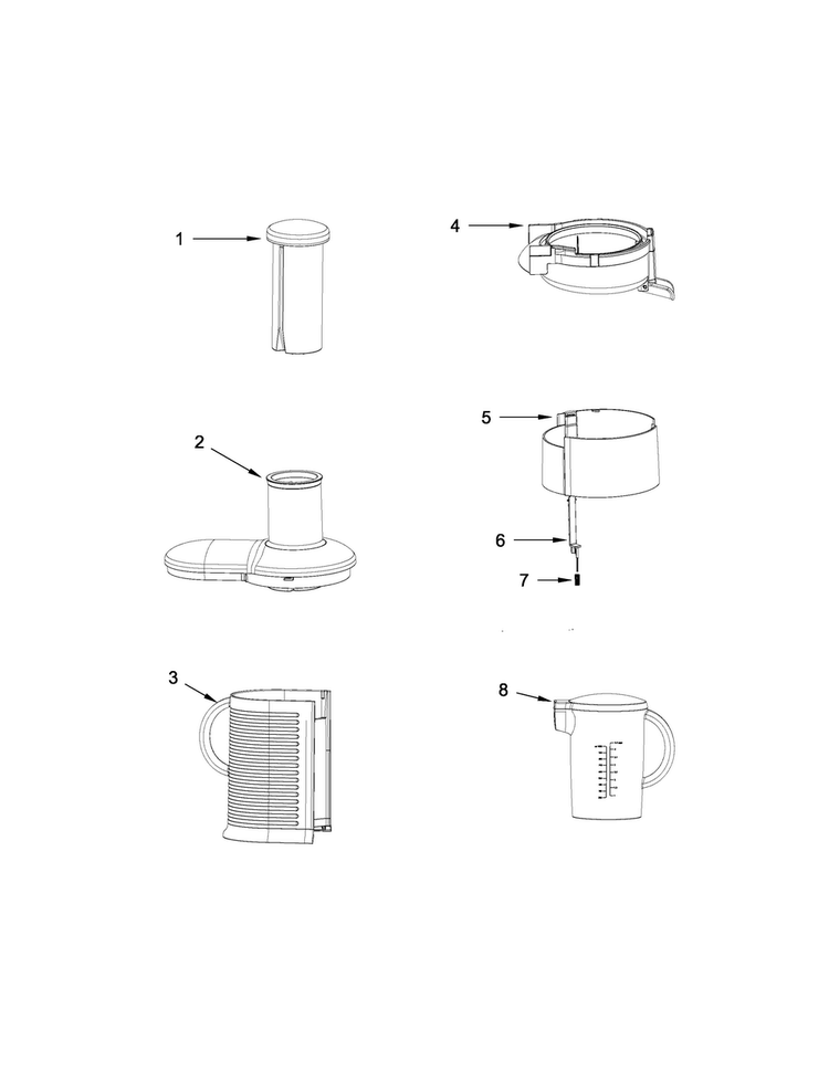 Attachment Parts Diagram and Parts List for 5KVJ0333ANA0  KitchenAid Juicer