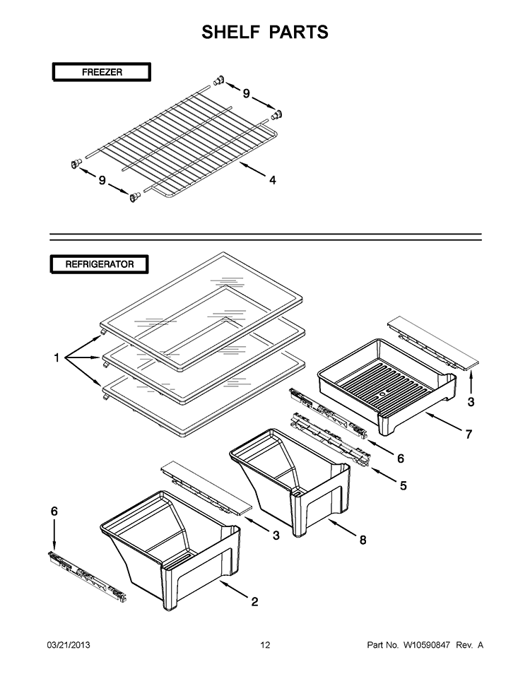 SHELF PARTS Diagram and Parts List for WRT311SFYT01  Whirlpool Refrigerator
