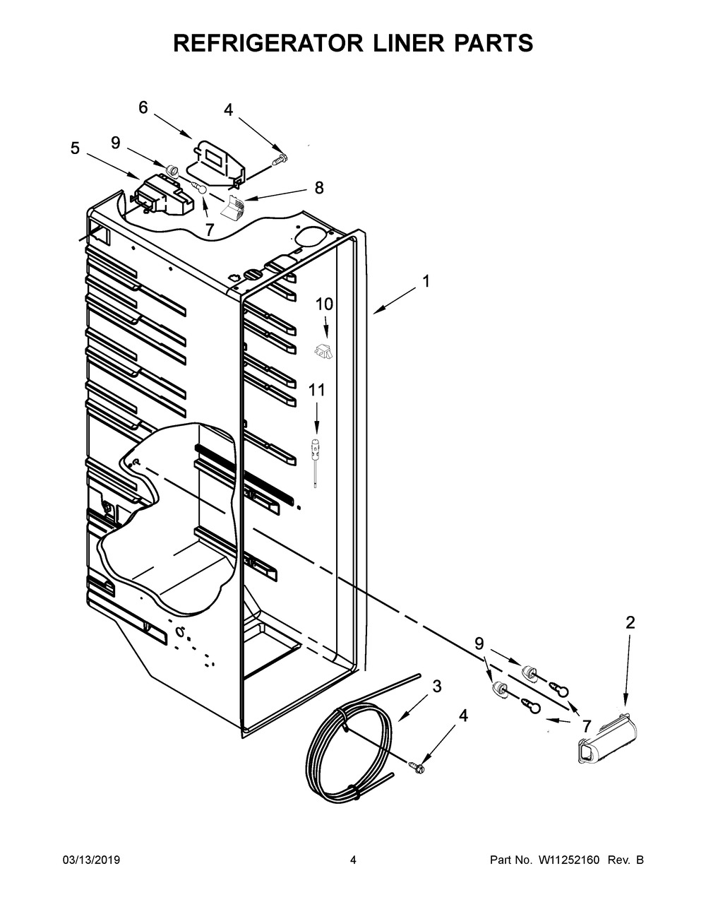 Refrigerator Liner Parts Diagram and Parts List for WRS325SDHB01  Whirlpool Refrigerator