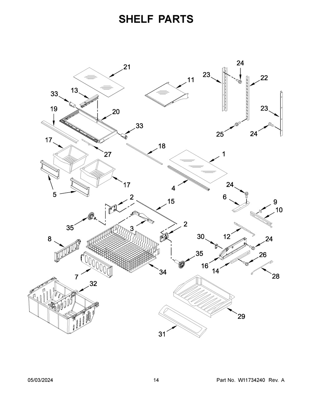 Shelf Parts Diagram and Parts List for WRF535SWHB10  Whirlpool Refrigerator