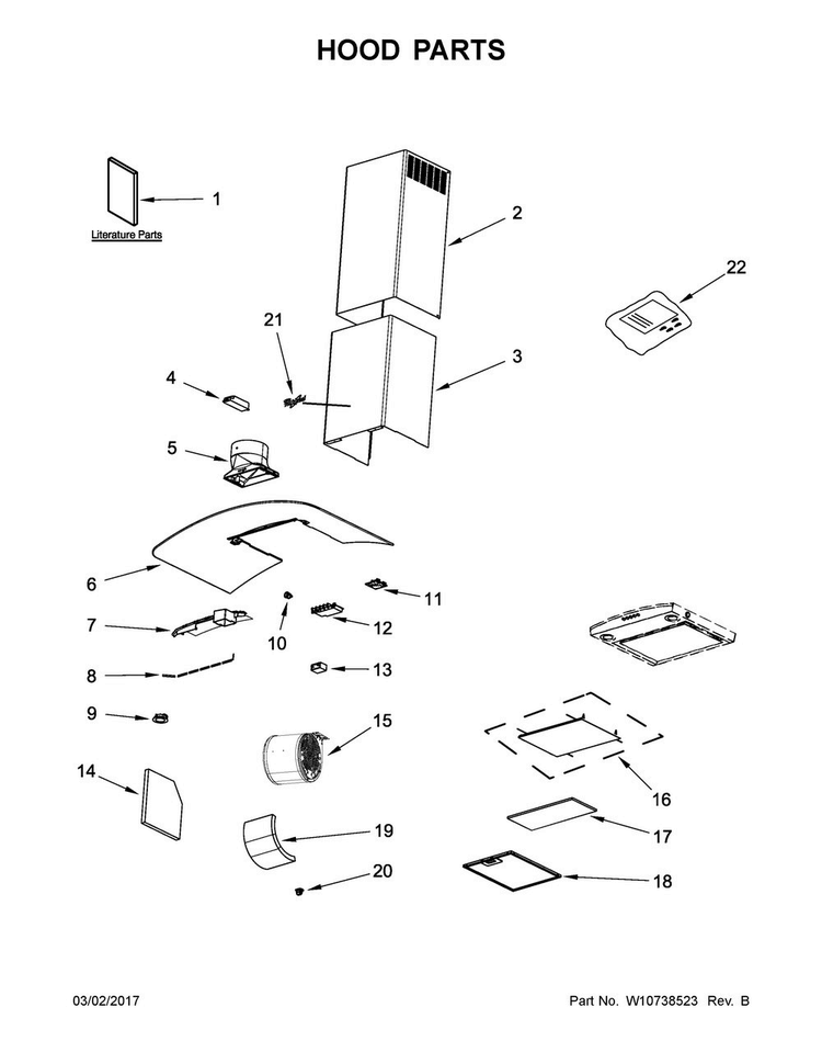 Hood Parts Diagram and Parts List for WVW75UC0DS0  Whirlpool Range Hood