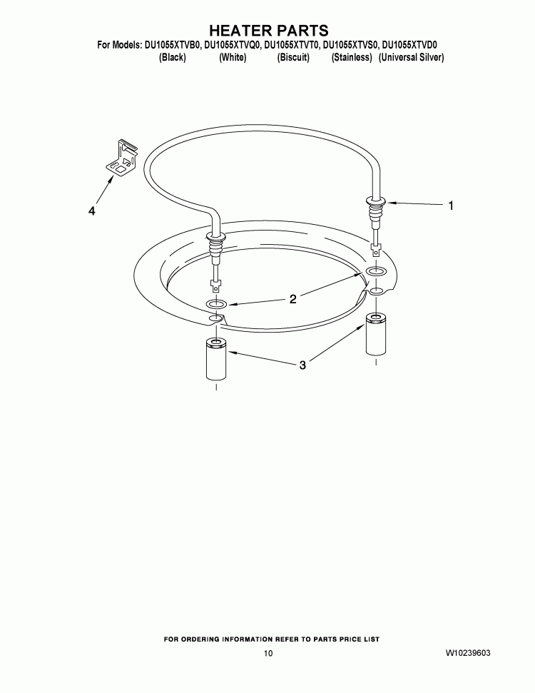 HEATER PARTS Diagram and Parts List for DU1055XTVB0  Whirlpool Dishwasher