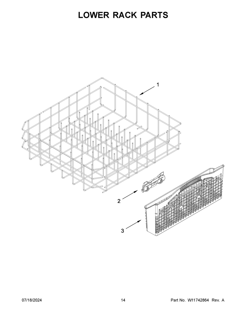 08 - Lower Rack Parts Diagram and Parts List for MDFS3924RW0  Whirlpool Dishwasher