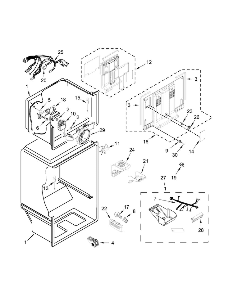 Liner Parts Diagram and Parts List for WRT318FMDB01  Whirlpool Refrigerator