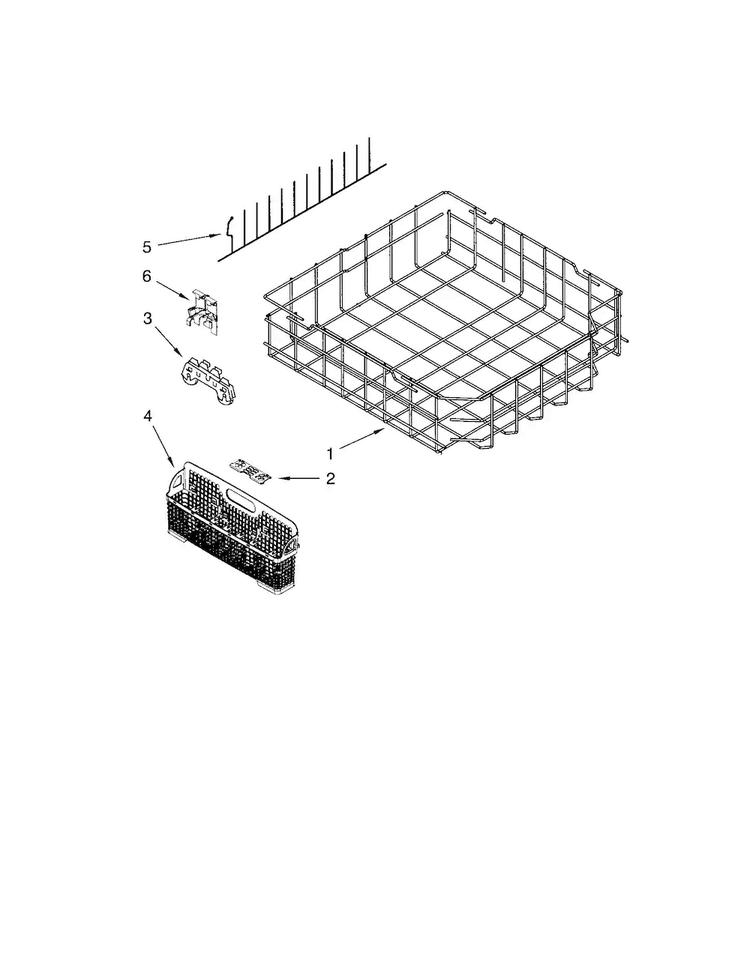 Lower Rack Diagram and Parts List for KUDC20FVSS0  KitchenAid Dishwasher