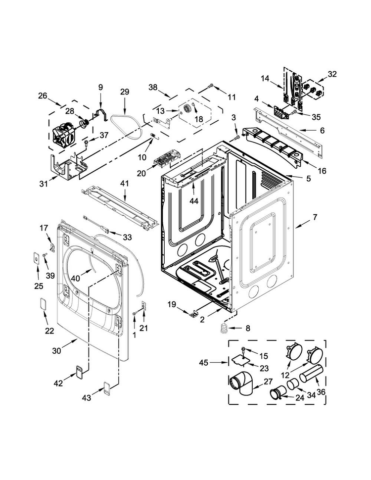 Cabinet Parts Diagram and Parts List for WED9500EW0  Whirlpool Dryer