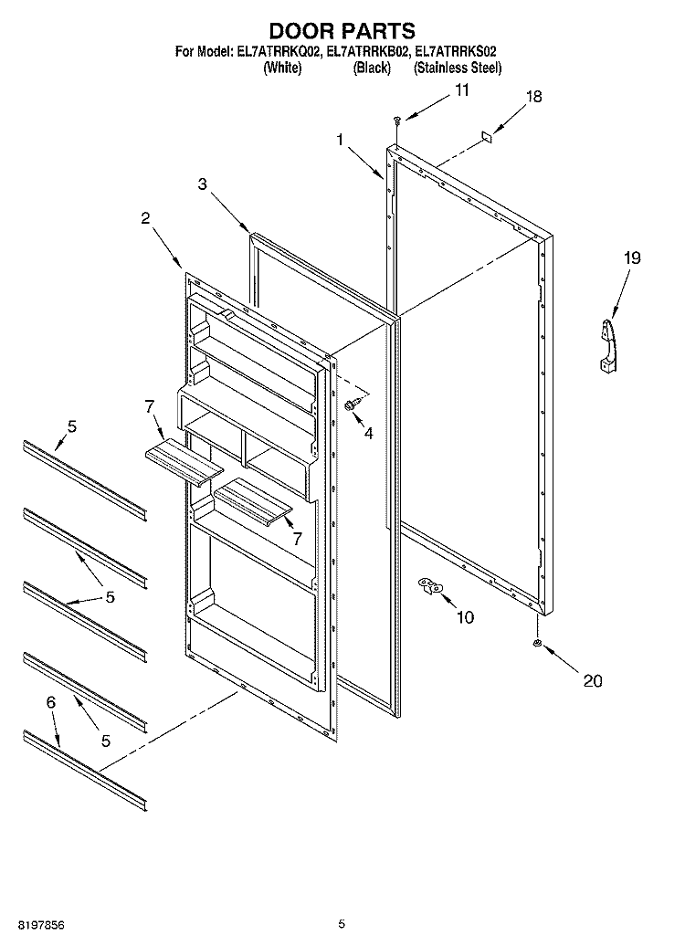 DOOR Diagram and Parts List for EL7ATRRKQ02  Whirlpool Refrigerator