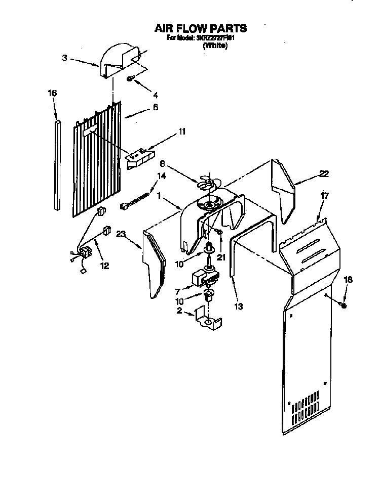 Airflow Diagram and Parts List for 3XR2727FI01  Whirlpool Refrigerator