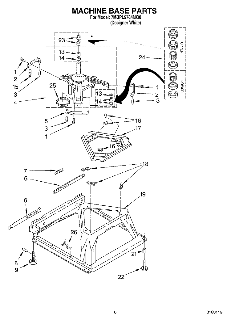MACHINE BASE PARTS Diagram and Parts List for 7MBPL9764MQ0  Whirlpool Washer